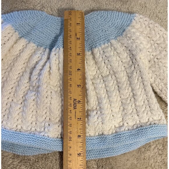 Handmade Baby Cardigan With Blue & White Knit Button Closure Long Sleeves 3 Mth - Picture 4 of 6